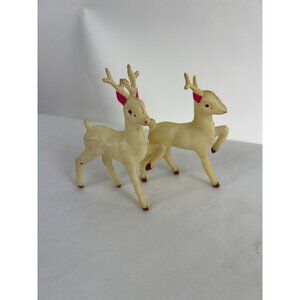 VTG 60s Japan White Plastic Reindeer Figurines Christmas Decor